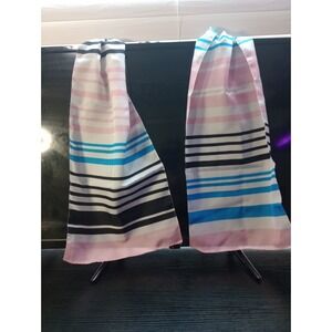 Vintage Sarah Coventry Striped Oblong Scarf –‎ Pink Blue Black White – 10" x 52"